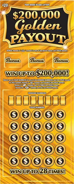 $200,000 GOLDEN PAYOUT Rhode Island instant game ticket