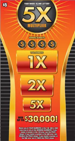5X MULTIPLIER Rhode Island instant game ticket