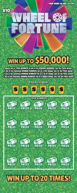 WHEEL OF FORTUNE Rhode Island instant game ticket