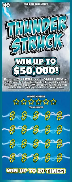 THUNDER STRUCK Rhode Island instant game ticket