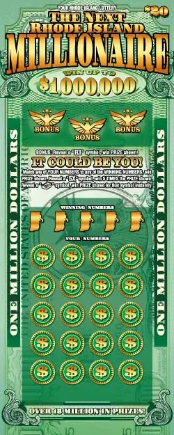 THE NEXT RHODE ISLAND MILLNRE Rhode Island instant game ticket