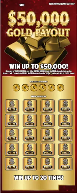 $50,000 GOLD PAYOUT Rhode Island instant game ticket
