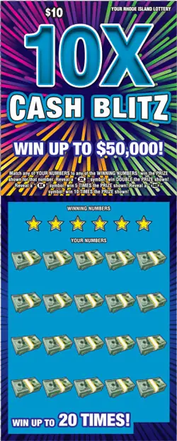 10X CASH BLITZ Rhode Island instant game ticket