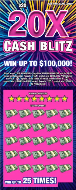 20X CASH BLITZ Rhode Island instant game ticket