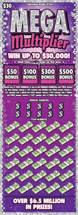 MEGA MULTIPLIER Rhode Island instant game ticket