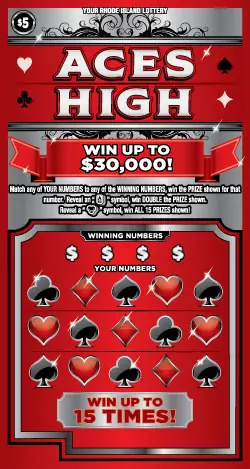 ACES HIGH Rhode Island instant game ticket