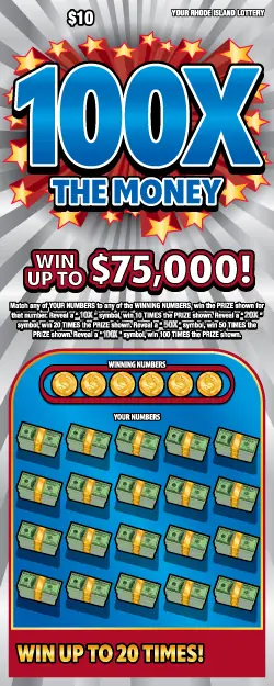 100X THE MONEY Rhode Island instant game ticket