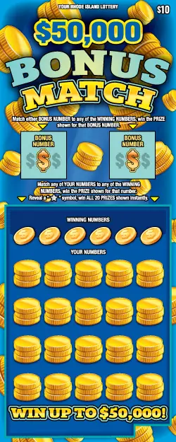 $50,000 BONUS MATCH Rhode Island instant game ticket