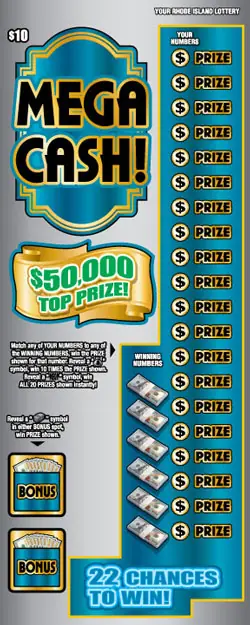 MEGA CASH Rhode Island instant game ticket