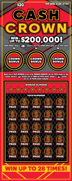 CASH CROWN Rhode Island instant game ticket