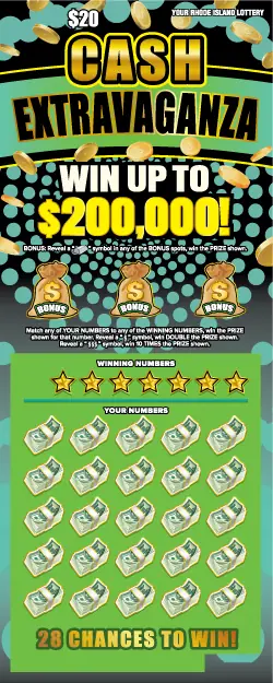 CASH EXTRAVAGANZA Rhode Island instant game ticket