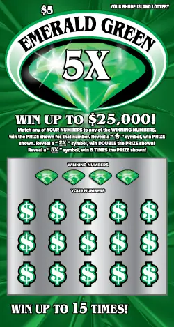EMERALD GREEN 5X Rhode Island instant game ticket