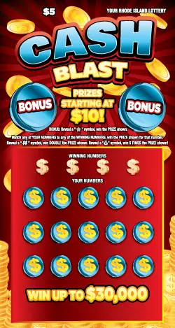 CASH BLAST Rhode Island instant game ticket