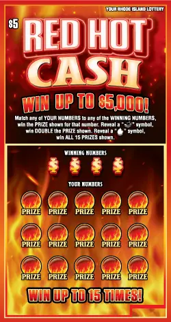 RED HOT CASH Rhode Island instant game ticket