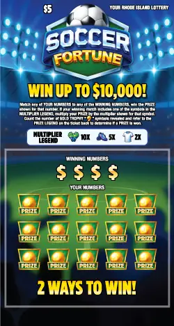 SOCCER FORTUNE Rhode Island instant game ticket