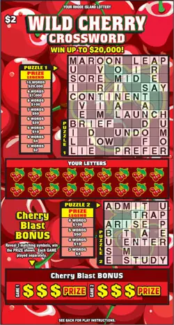 WILD CHERRY CROSSWORD Rhode Island instant game ticket