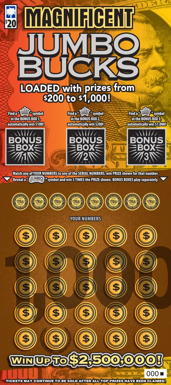 Magnificent Jumbo Bucks South Carolina scratch-off ticket