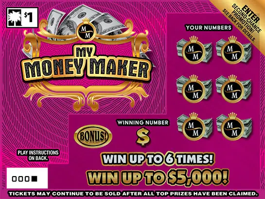 My Money Maker ($1) South Carolina scratch-off ticket