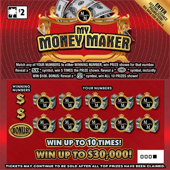 My Money Maker ($2) South Carolina scratch-off ticket