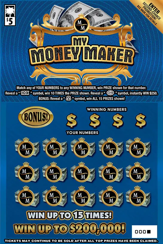 My Money Maker ($5) South Carolina scratch-off ticket