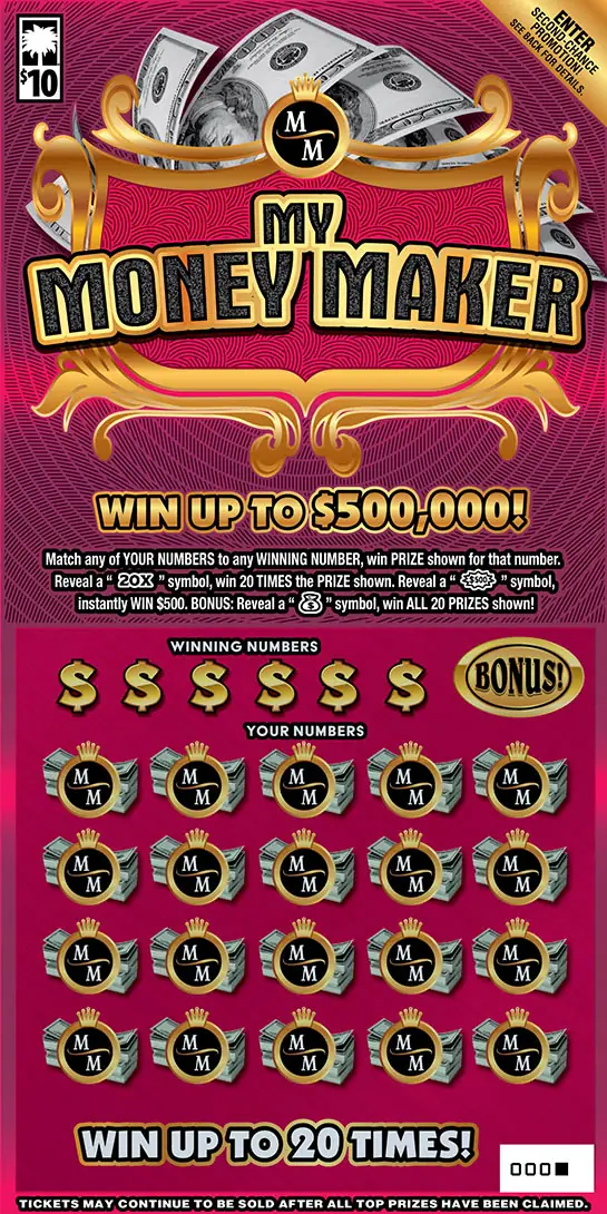 My Money Maker ($10) South Carolina scratch-off ticket