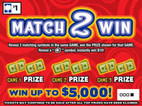 Match 2 Win South Carolina scratch-off ticket