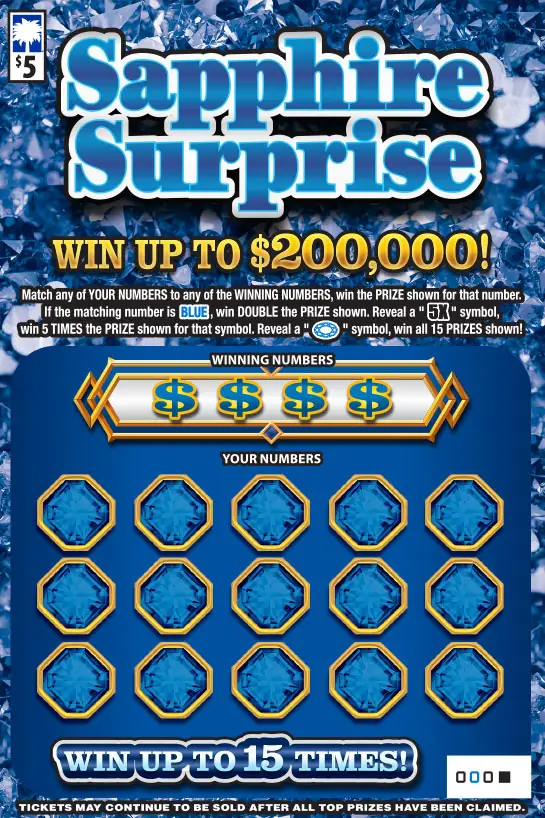 Sapphire Surprise South Carolina scratch-off ticket