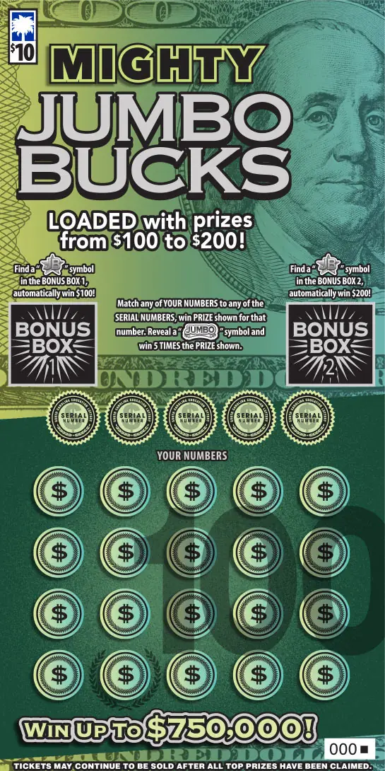 Mighty Jumbo Bucks South Carolina scratch-off ticket