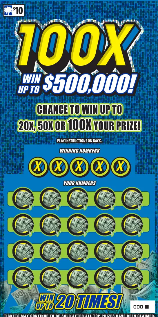 100X South Carolina scratch-off ticket