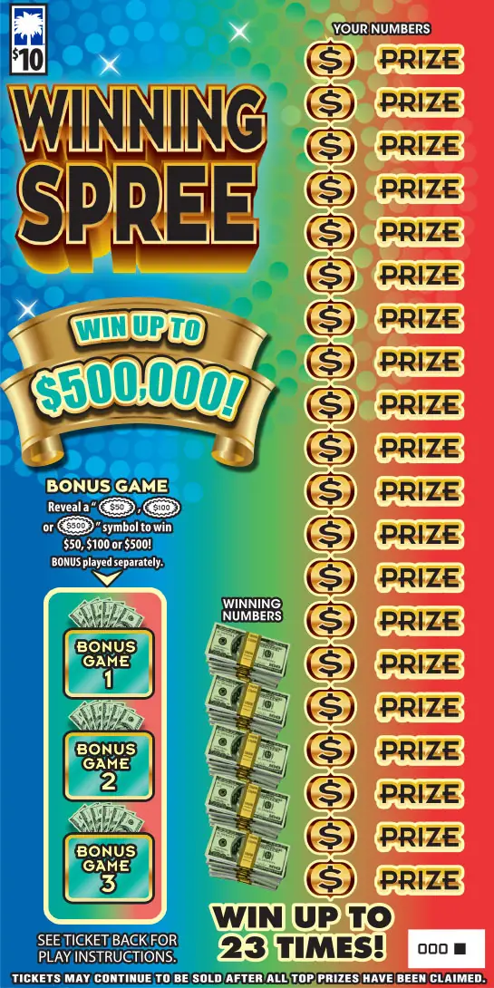 Winning Spree South Carolina scratch-off ticket