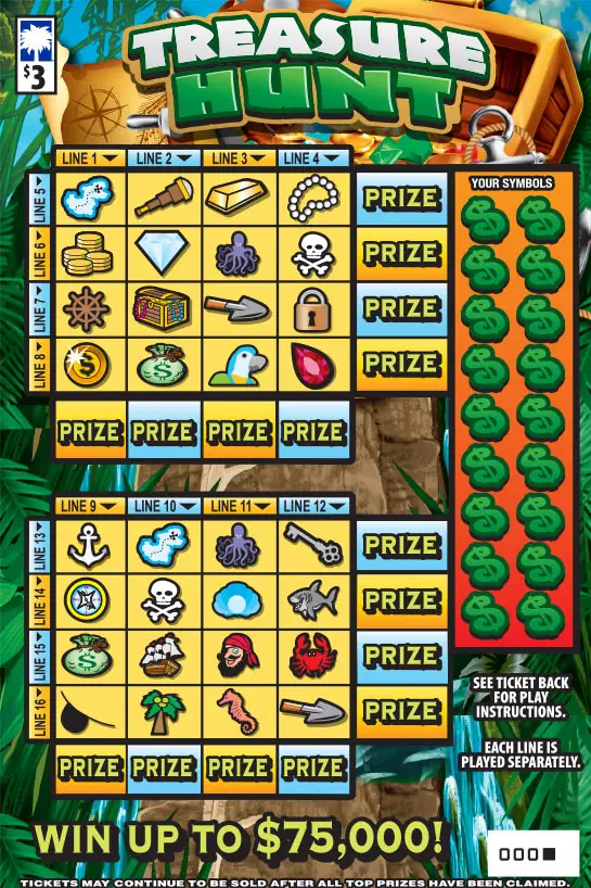 Treasure Hunt South Carolina scratch-off ticket
