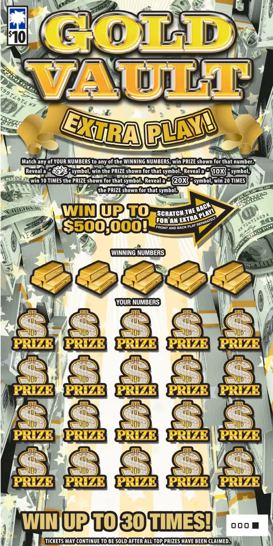 Gold Vault Extra Play South Carolina scratch-off ticket