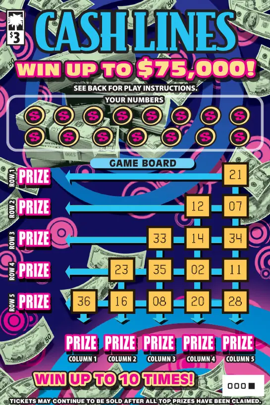 Cash Lines South Carolina scratch-off ticket