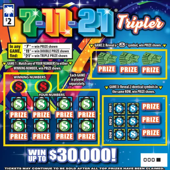 7-11-21 Tripler South Carolina scratch-off ticket