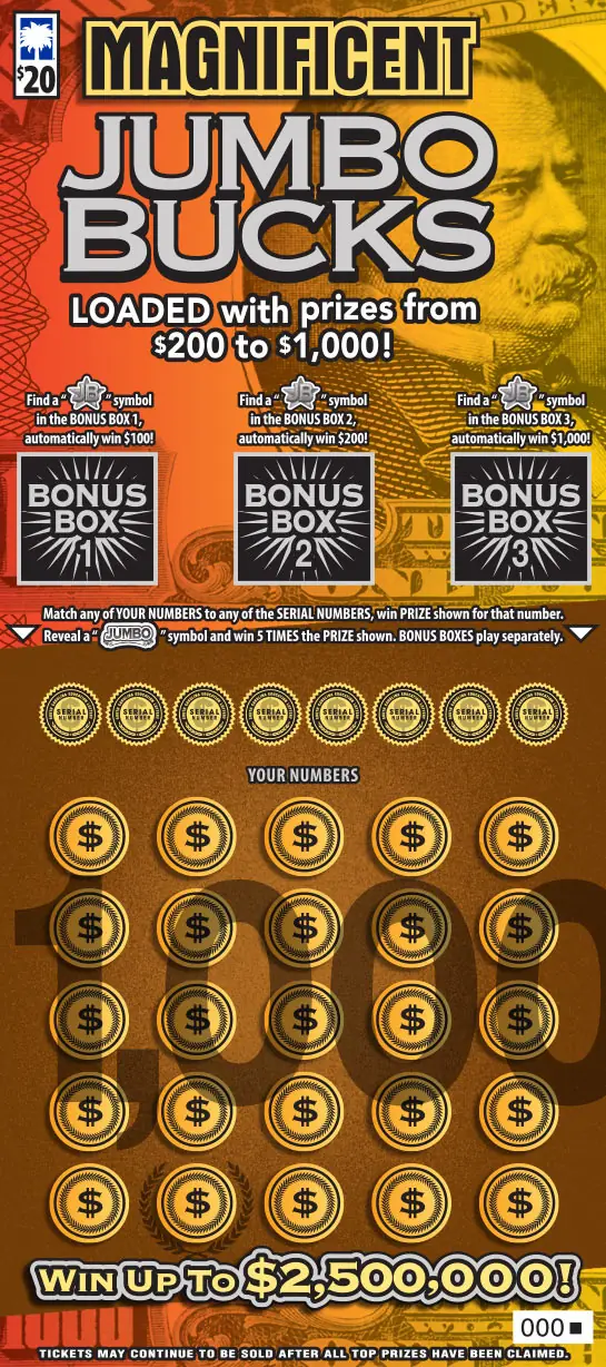 Magnificent Jumbo Bucks South Carolina scratch-off ticket