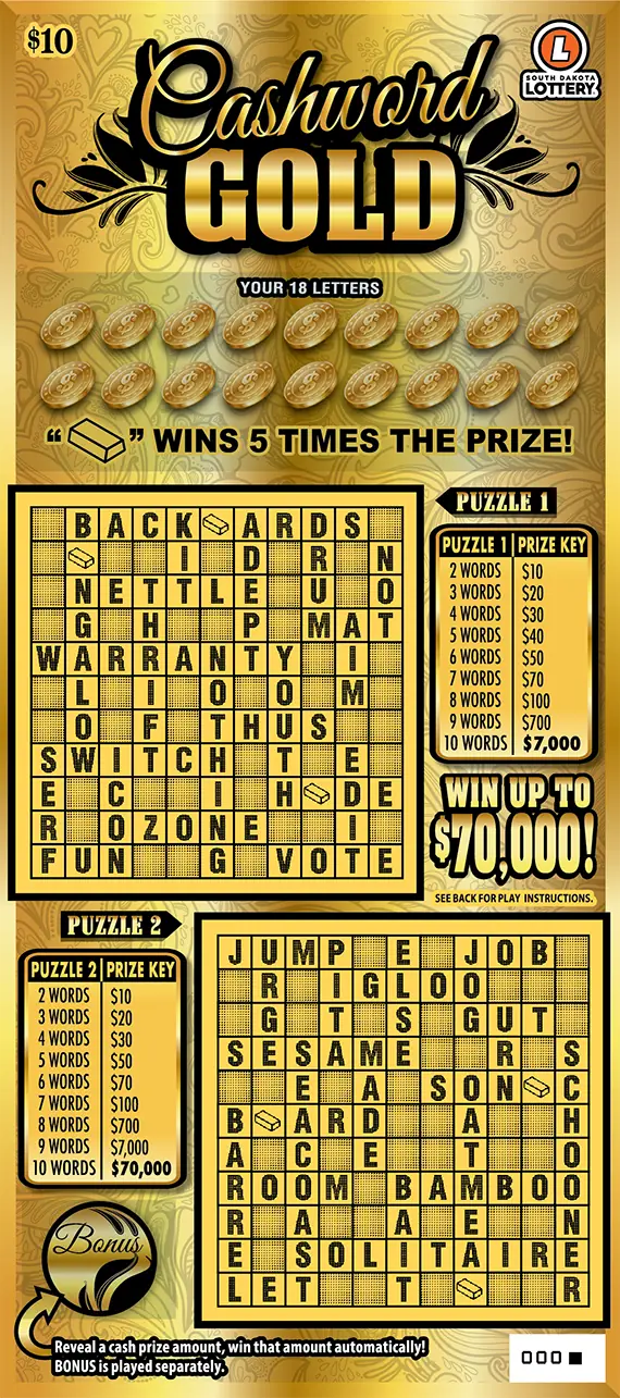 CASHWORD GOLD South Dakota scratch game ticket