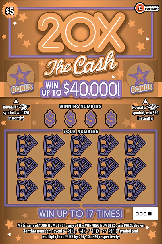 20X THE CASH South Dakota scratch game ticket