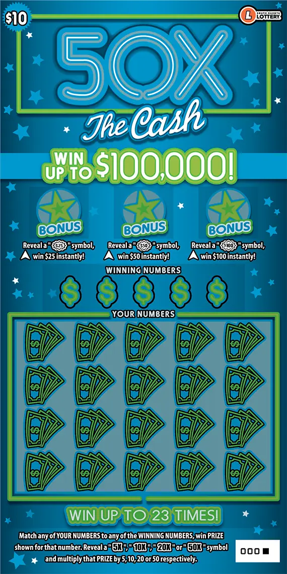 50X THE CASH South Dakota scratch game ticket