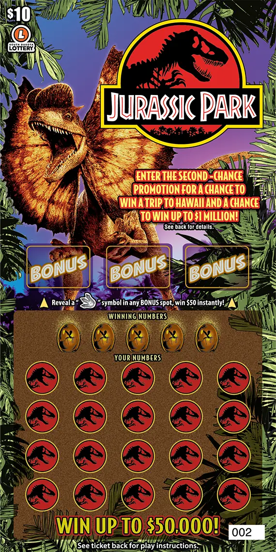 JURASSIC PARK South Dakota scratch game ticket