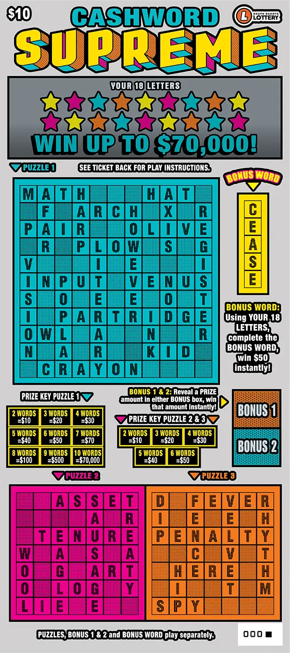 CASHWORD SUPREME South Dakota scratch game ticket