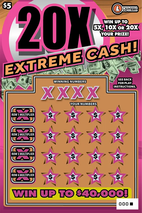 20X EXTREME CASH! South Dakota scratch game ticket