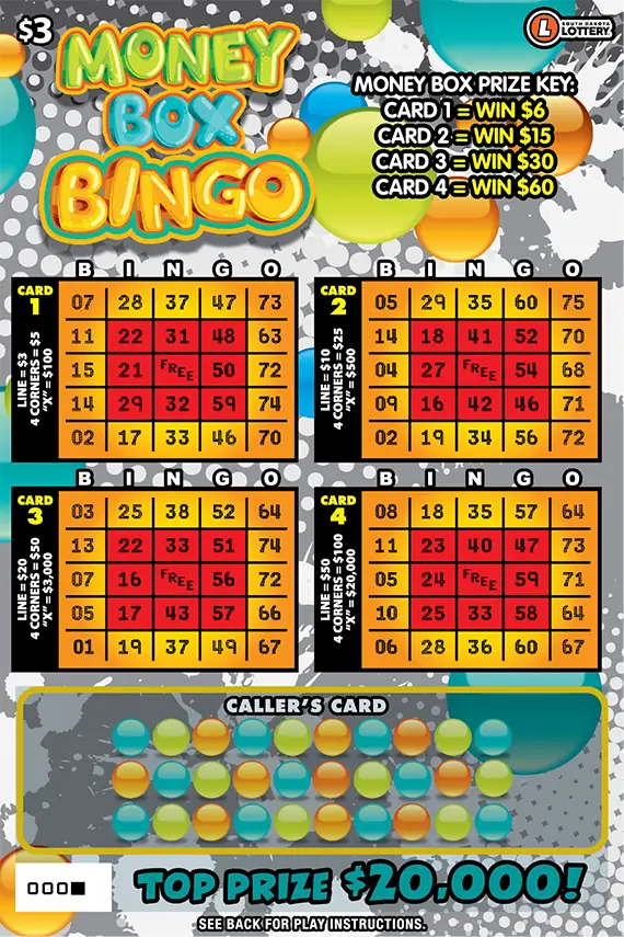 MONEY BOX BINGO South Dakota scratch game ticket