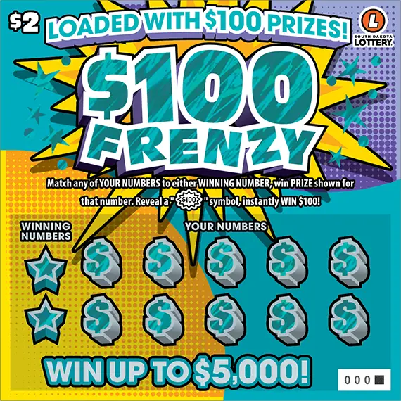 $100 FRENZY South Dakota scratch game ticket