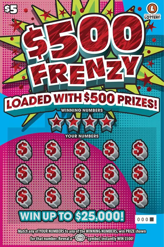 $500 FRENZY South Dakota scratch game ticket