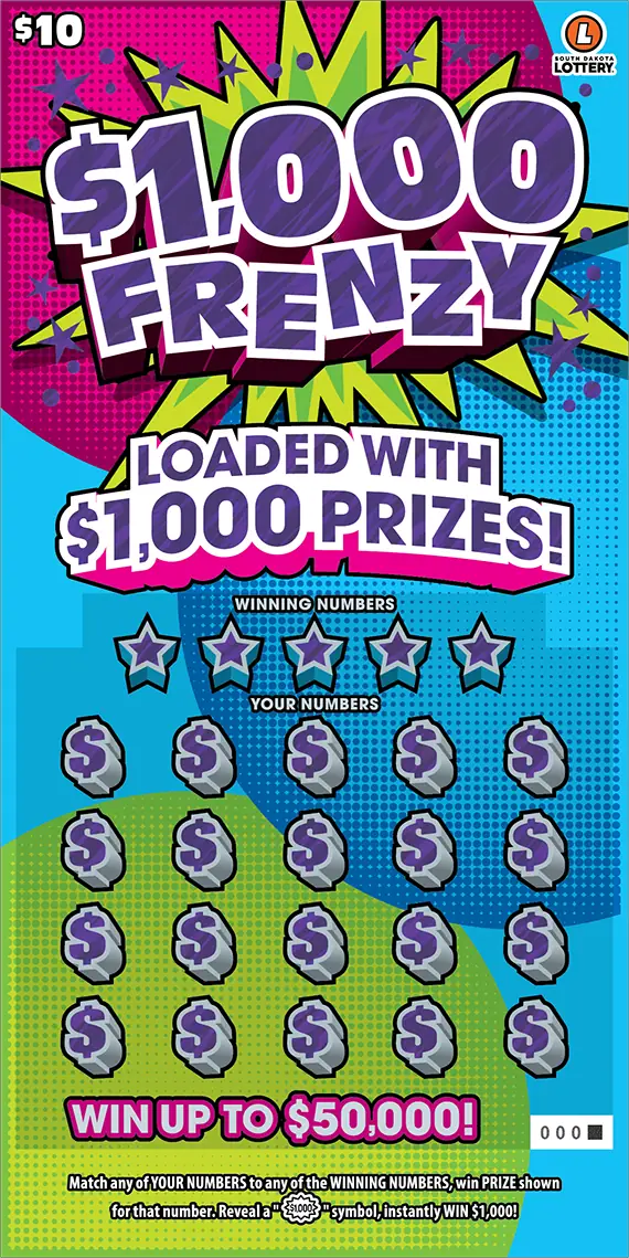 $1,000 FRENZY South Dakota scratch game ticket