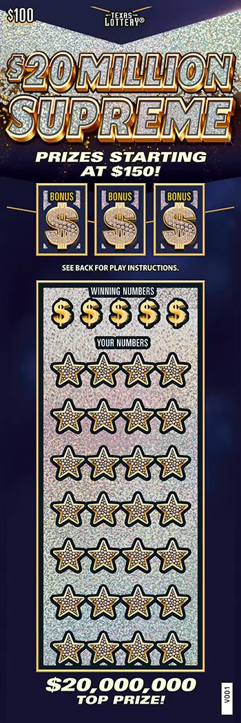 $20 Million Supreme Texas scratch-off ticket