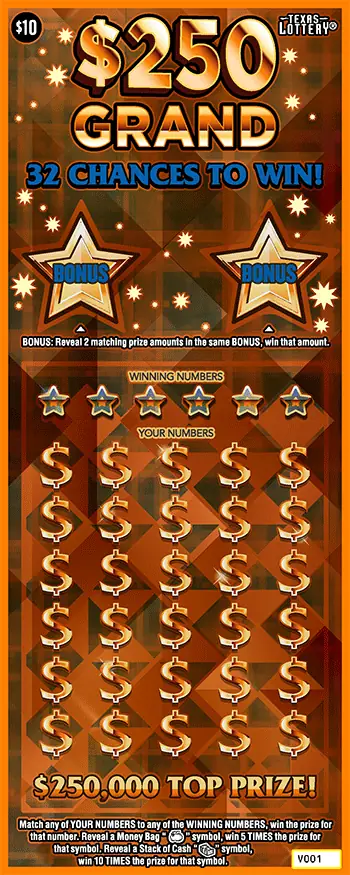 $250 Grand Texas scratch-off ticket