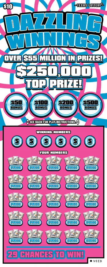 Dazzling Winnings Texas scratch-off ticket