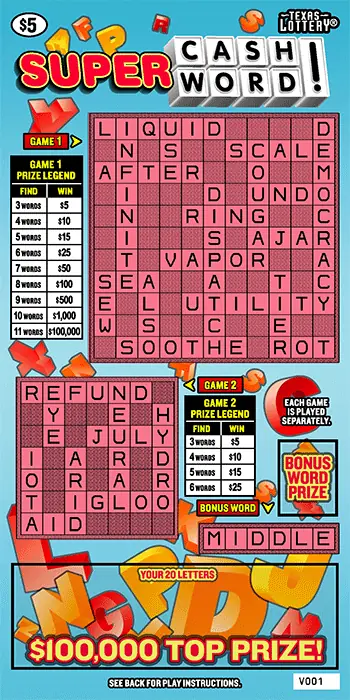 Super Cashword Texas scratch-off ticket