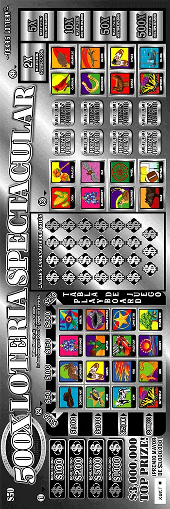 500X Loteria Spectacular Texas scratch-off ticket